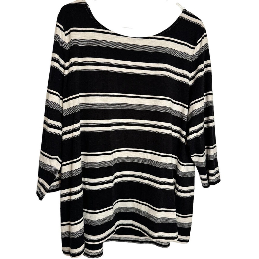 Black and‎ White Stripe 3/4 Sleeve TALBOT Top Size 2X Round Neck Line Blouse